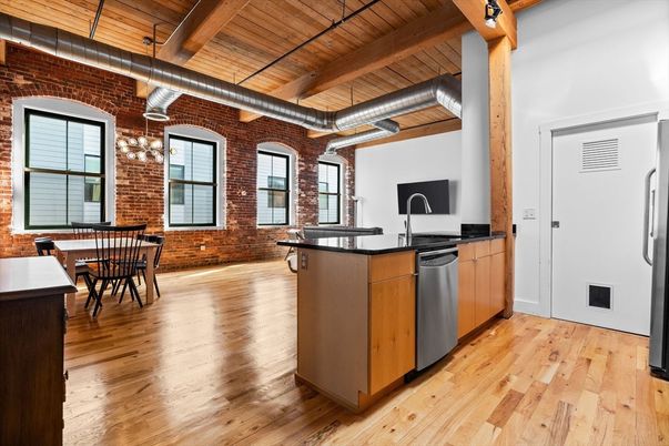 Dining room, Interior, Kitchen, Pendant Lights, Stone Walls, Wooden Beams, Wooden Ceilings, Wood Texture Flooring
