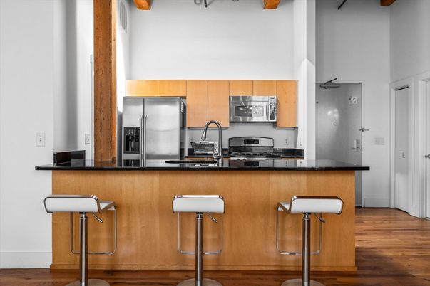 Interior, Kitchen, Stainless Steel Appliances, Wood Texture Flooring