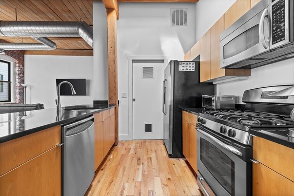 Interior, Kitchen, Stainless Steel Appliances, Wood Texture Flooring