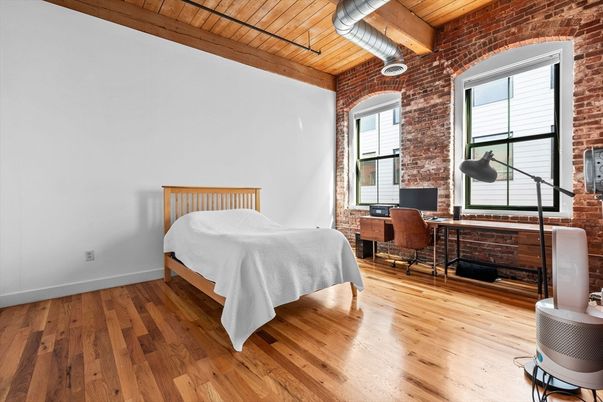 Bedroom, Home Office, Interior, Stone Walls, Wooden Beams, Wooden Ceilings, Wood Texture Flooring