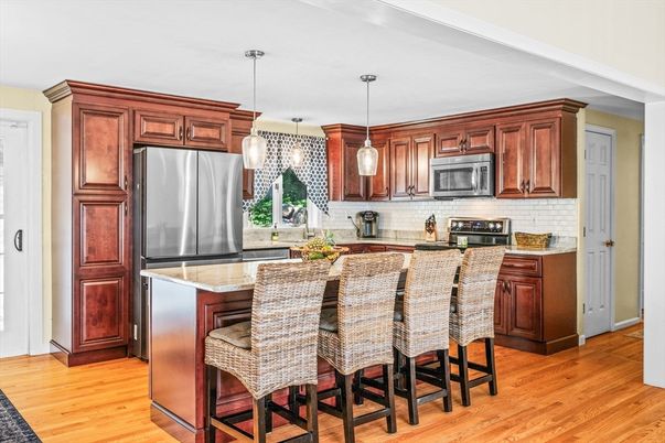 Interior, Kitchen, Pendant Lights, Stainless Steel Appliances, Wood Texture Flooring