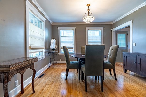 Dining room, Interior, Pendant Lights, Wood Texture Flooring