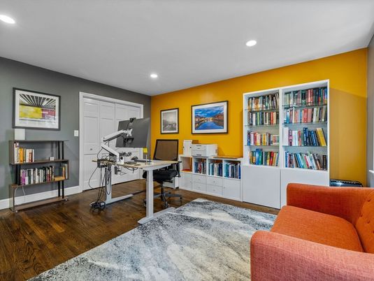 Home Office, Interior, Recessed Lighting, Wood Texture Flooring