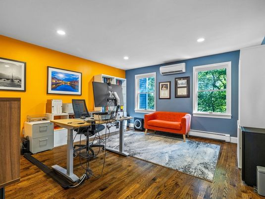 Home Office, Interior, Recessed Lighting, Wood Texture Flooring