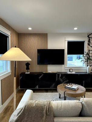 Interior, Living room, Recessed Lighting, Wood Texture Flooring