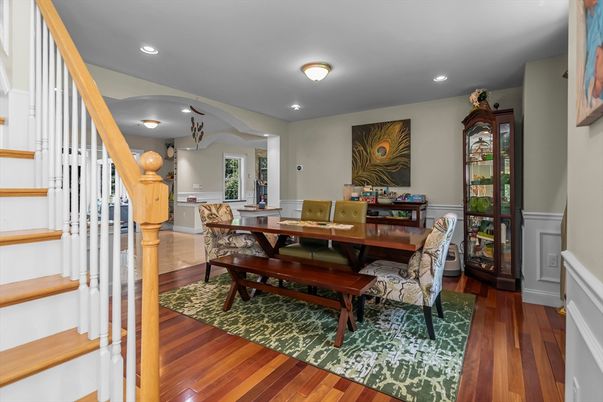 Dining room, Interior, Recessed Lighting, Wood Texture Flooring