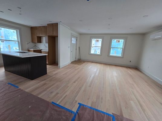 Empty room, Interior, Kitchen, Recessed Lighting, Wood Texture Flooring