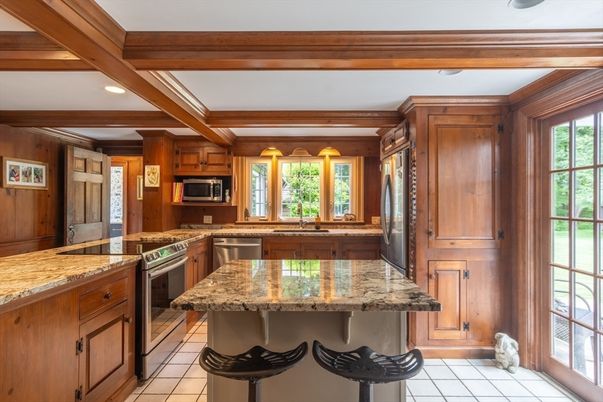 Interior, Kitchen, Recessed Lighting, Stainless Steel Appliances, Wooden Beams