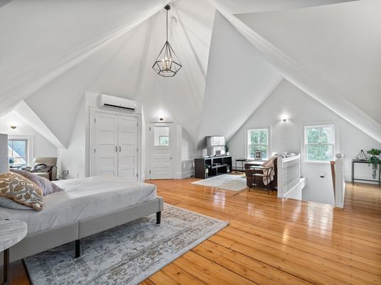 Bedroom, Interior, Pendant Lights, Wood Texture Flooring