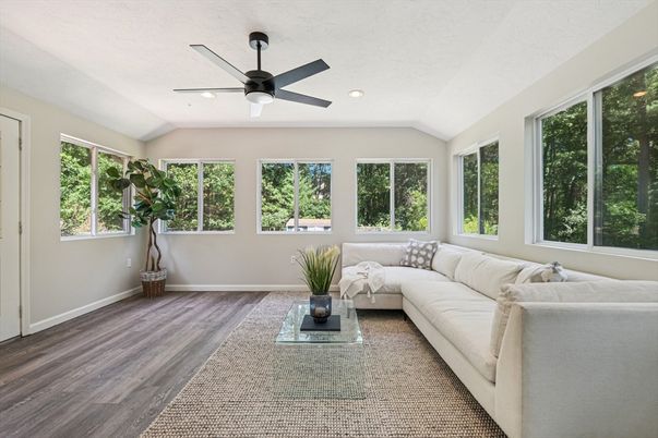 Interior, Living room, Recessed Lighting, Wood Texture Flooring