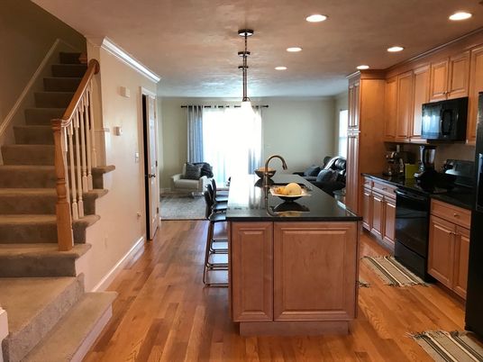 Interior, Kitchen, Pendant Lights, Recessed Lighting, Wood Texture Flooring