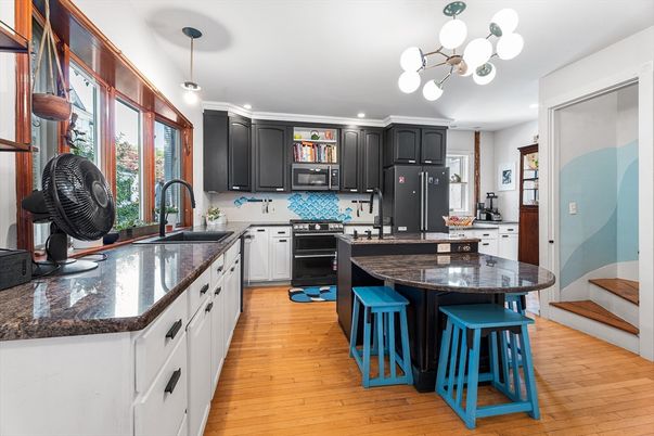 Interior, Kitchen, Pendant Lights, Recessed Lighting, Wood Texture Flooring