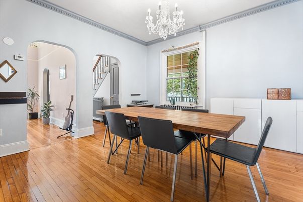 Chandelier, Dining room, Interior, Wood Texture Flooring