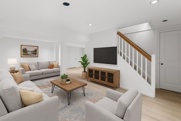 Interior, Living room, Recessed Lighting, Wood Texture Flooring