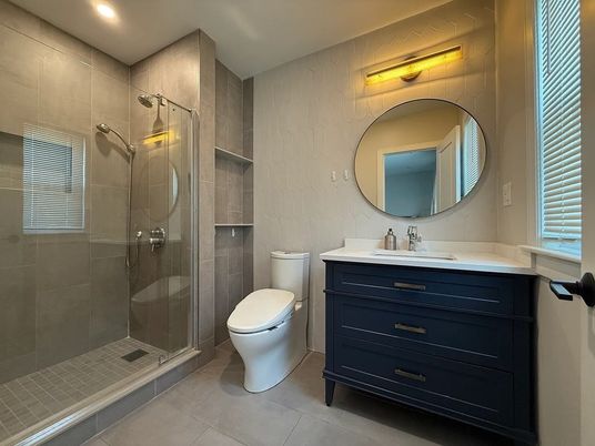 Bathroom, Glass Shower, Interior, Recessed Lighting