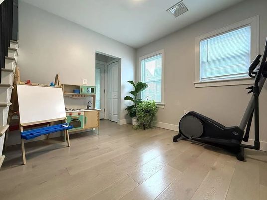 Fitness Equipment, Home Office, Interior, Wood Texture Flooring