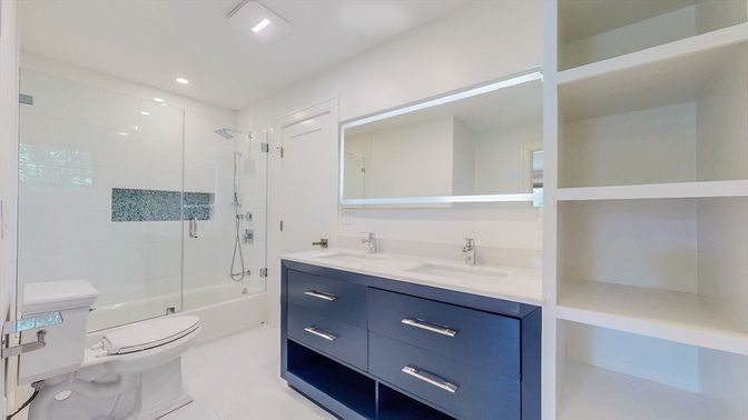 Bathroom, Glass Shower, Interior, Recessed Lighting