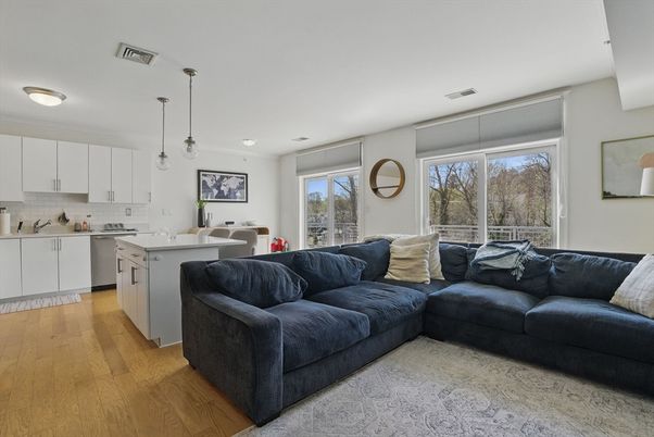 Interior, Kitchen, Living room, Pendant Lights, Wood Texture Flooring