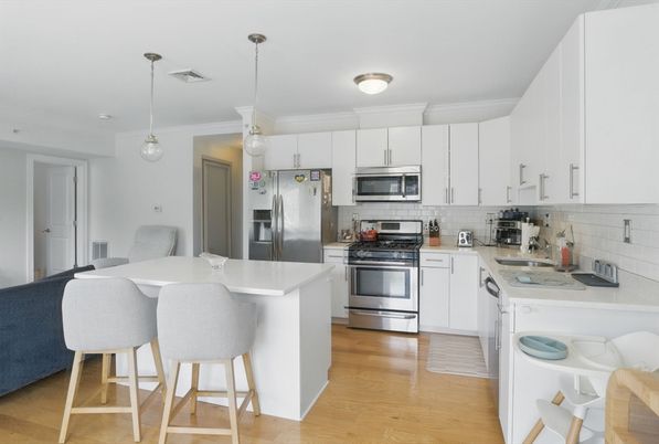 Interior, Kitchen, Pendant Lights, Stainless Steel Appliances, Wood Texture Flooring