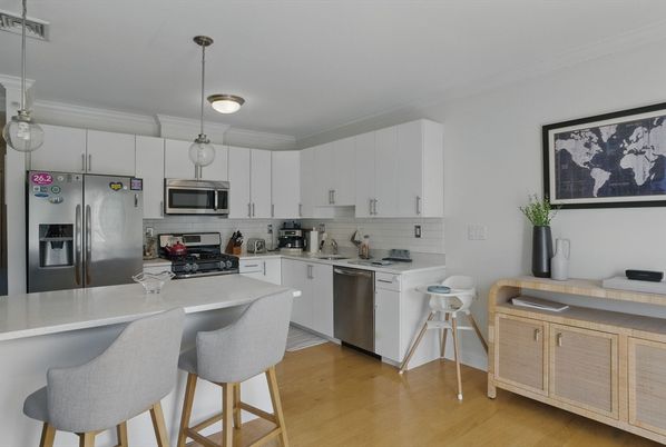 Interior, Kitchen, Pendant Lights, Stainless Steel Appliances, Wood Texture Flooring