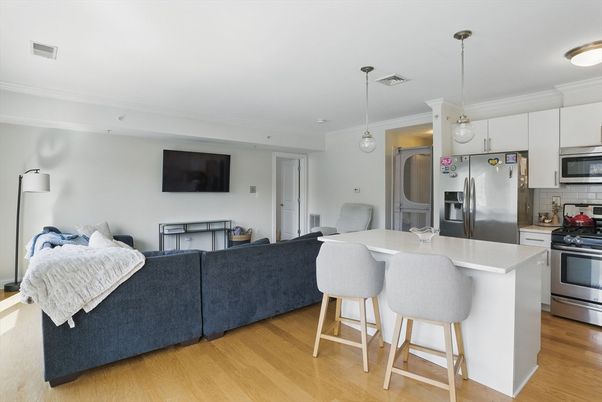 Interior, Kitchen, Living room, Pendant Lights, Stainless Steel Appliances, Wood Texture Flooring