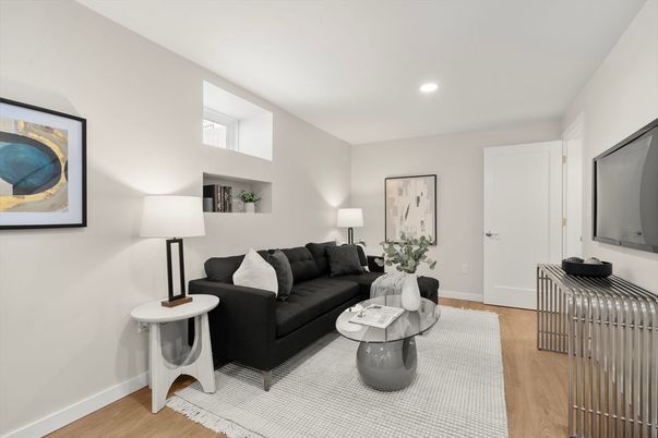 Interior, Living room, Recessed Lighting, Wood Texture Flooring
