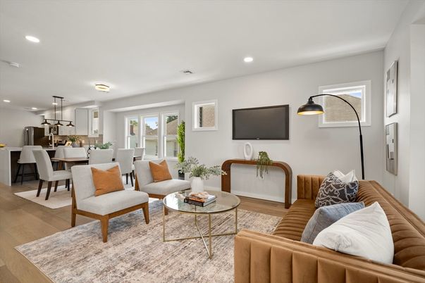 Dining room, Interior, Kitchen, Living room, Pendant Lights, Recessed Lighting, Wood Texture Flooring