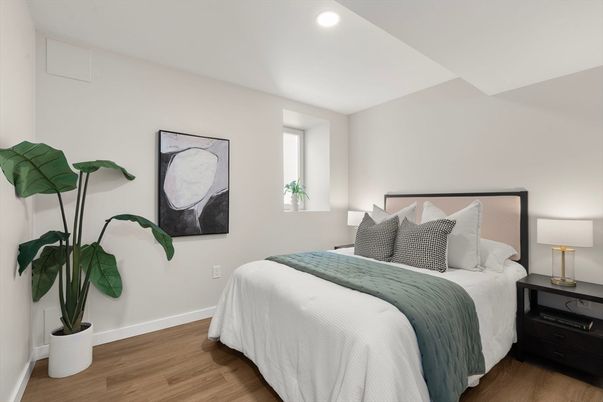 Bedroom, Interior, Recessed Lighting, Wood Texture Flooring