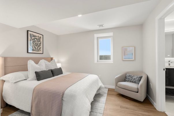 Bedroom, Interior, Recessed Lighting, Wood Texture Flooring