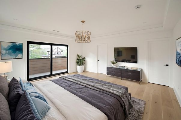 Bedroom, Interior, Pendant Lights, Wood Texture Flooring