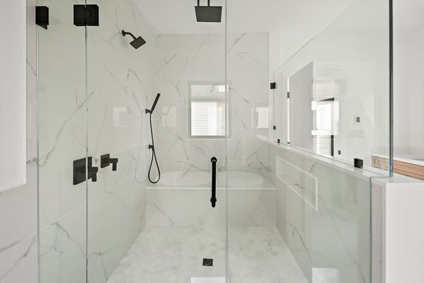 Bathroom, Glass Shower, Interior, Marble Walls
