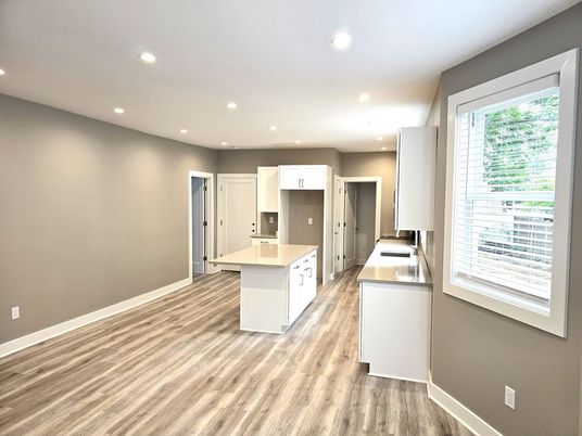 Interior, Kitchen, Recessed Lighting, Wood Texture Flooring