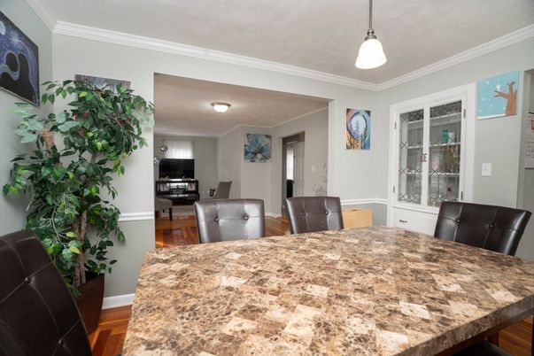 Dining room, Interior, Kitchen, Pendant Lights, Wood Texture Flooring