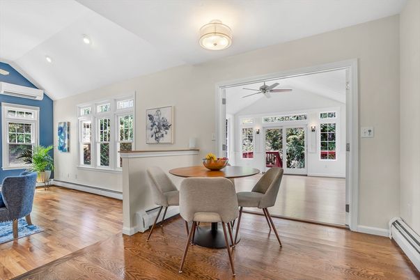 Dining room, Interior, Recessed Lighting, Wood Texture Flooring