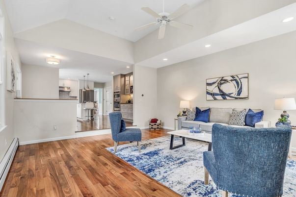 Interior, Kitchen, Living room, Recessed Lighting, Stainless Steel Appliances, Wood Texture Flooring