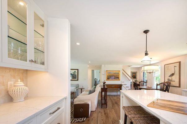 Dining room, Interior, Pendant Lights, Recessed Lighting, Wood Texture Flooring