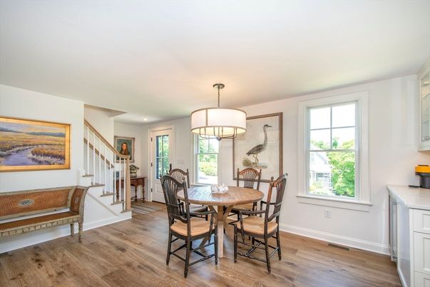 Chandelier, Dining room, Interior, Recessed Lighting, Wood Texture Flooring