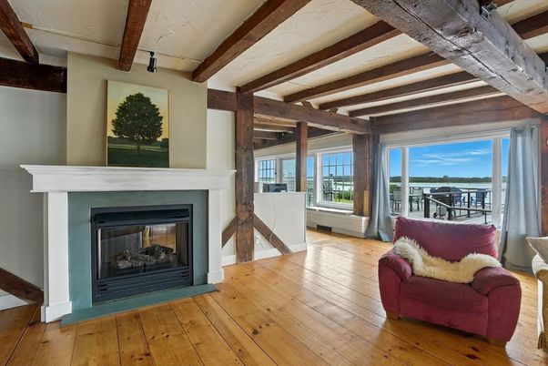 Fireplace, Interior, Water, Wooden Beams, Wood Texture Flooring