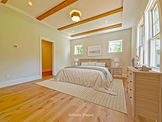 Bedroom, Interior, Recessed Lighting, Wooden Beams, Wood Texture Flooring