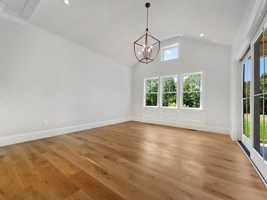 Empty room, Interior, Pendant Lights, Recessed Lighting, Wood Texture Flooring