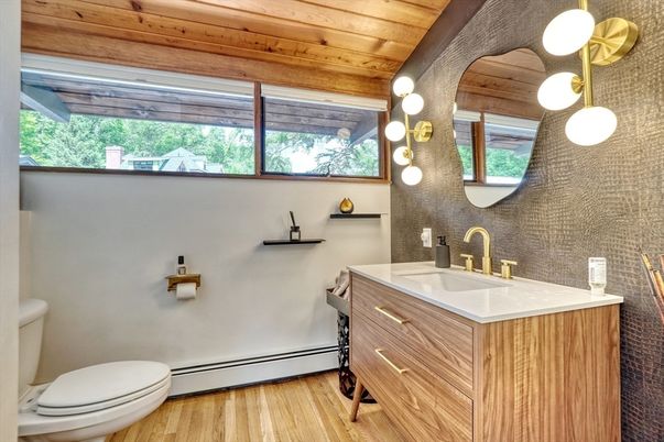Bathroom, Interior, Wooden Ceilings, Wood Texture Flooring