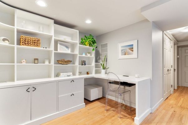 Home Office, Interior, Recessed Lighting, Wood Texture Flooring