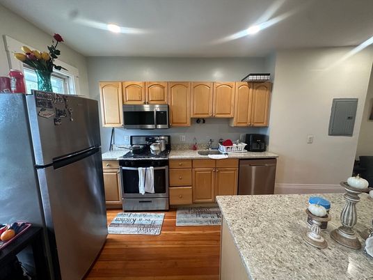 Interior, Kitchen, Recessed Lighting, Wood Texture Flooring
