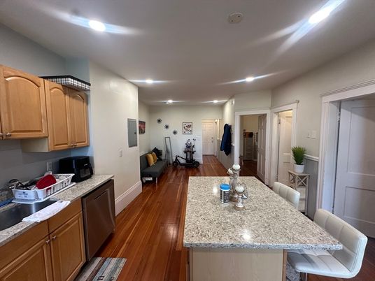 Dining room, Interior, Kitchen, Recessed Lighting, Wood Texture Flooring