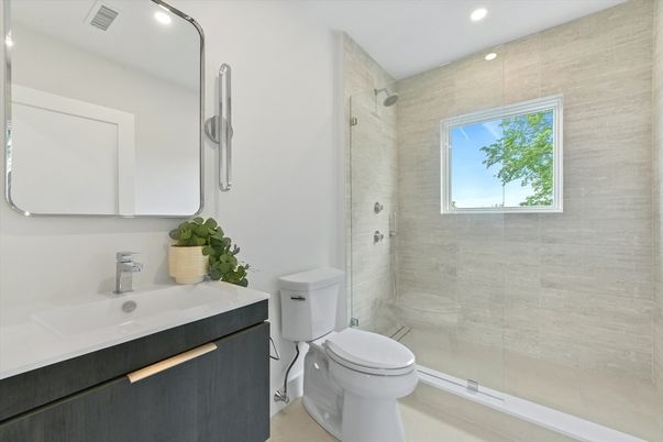 Bathroom, Glass Shower, Interior, Recessed Lighting
