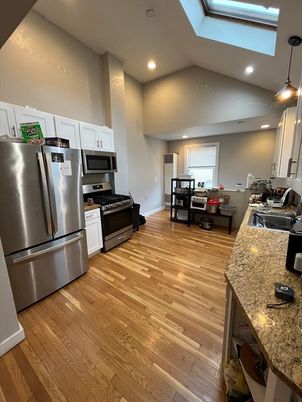 Dining room, Interior, Kitchen, Living room, Pendant Lights, Recessed Lighting, Stainless Steel Appliances, Wood Texture Flooring