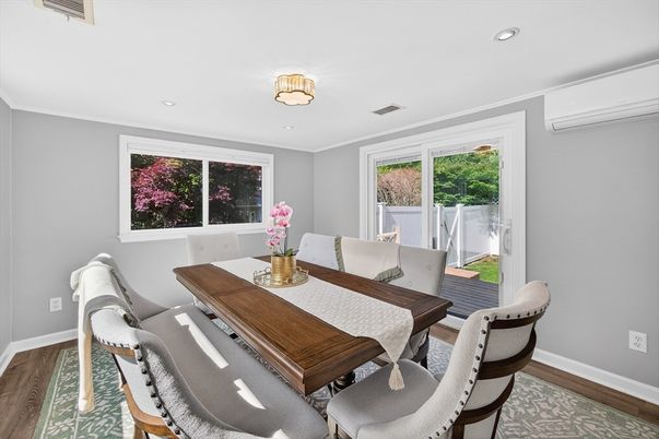 Dining room, Interior, Recessed Lighting, Wood Texture Flooring