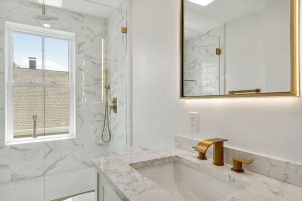 Bathroom, Glass Shower, Interior, Marble Walls
