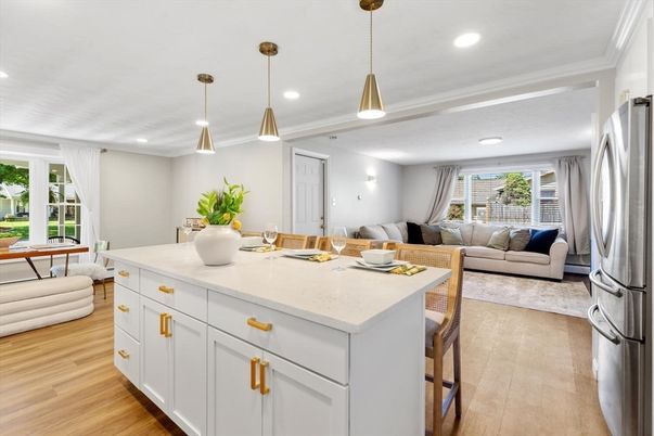 Interior, Kitchen, Living room, Pendant Lights, Recessed Lighting, Stainless Steel Appliances, Wood Texture Flooring