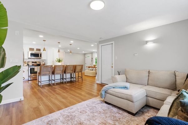 Interior, Kitchen, Living room, Pendant Lights, Recessed Lighting, Stainless Steel Appliances, Wood Texture Flooring